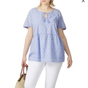 JUNAROSE Blue Embroidered Tie Top sz 22